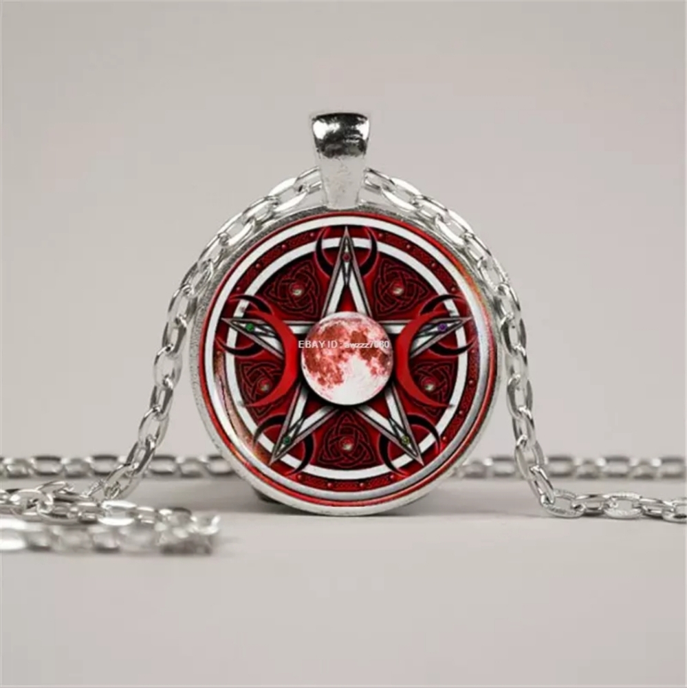 New Triple Moon Silver Glass Cabochon Necklace.